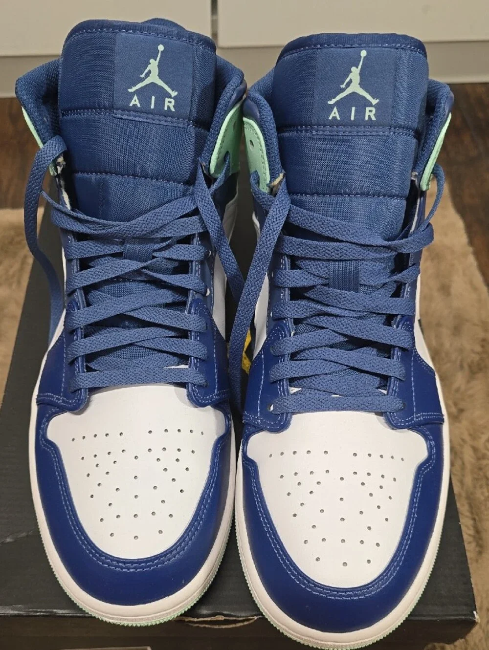Jordan 1 Mid in Navy, Mint & White Leather